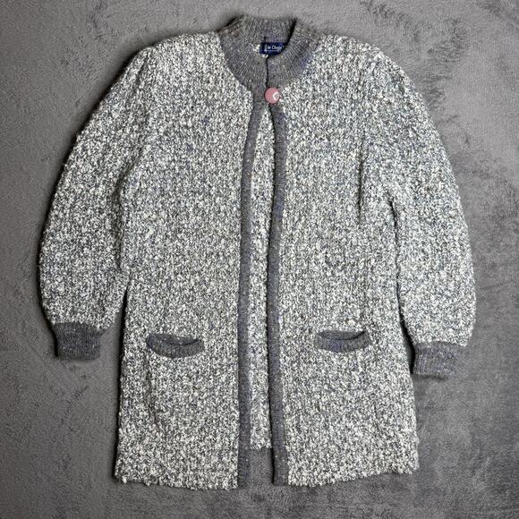 Vintage Knit Wool Blend Cardigan Le Chois Womens M/L Gray Chunky Knit Pockets - Picture 1 of 6